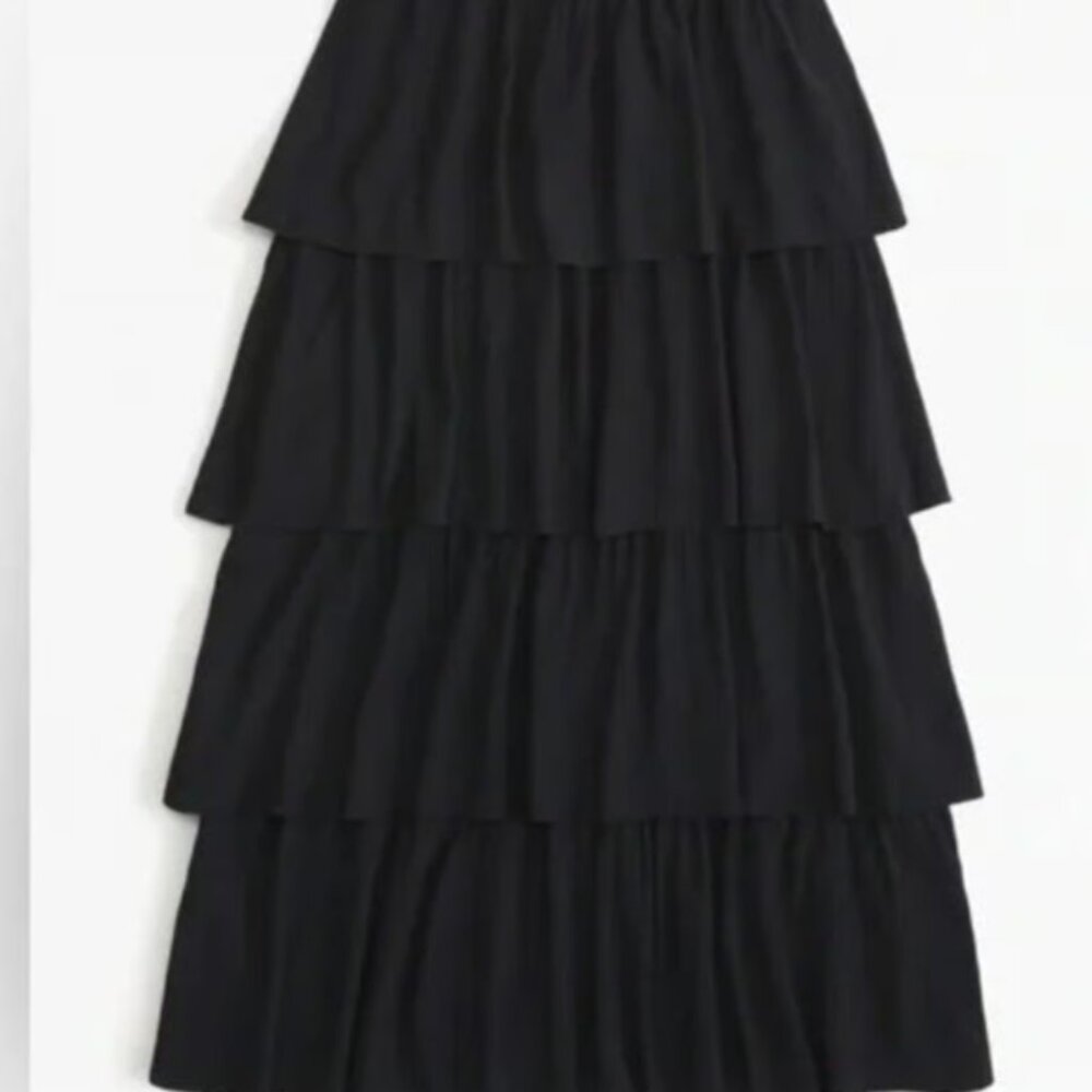 Abercrombie & Fitch Tiered Crinkled Maxi Black Skirt XSmall XS